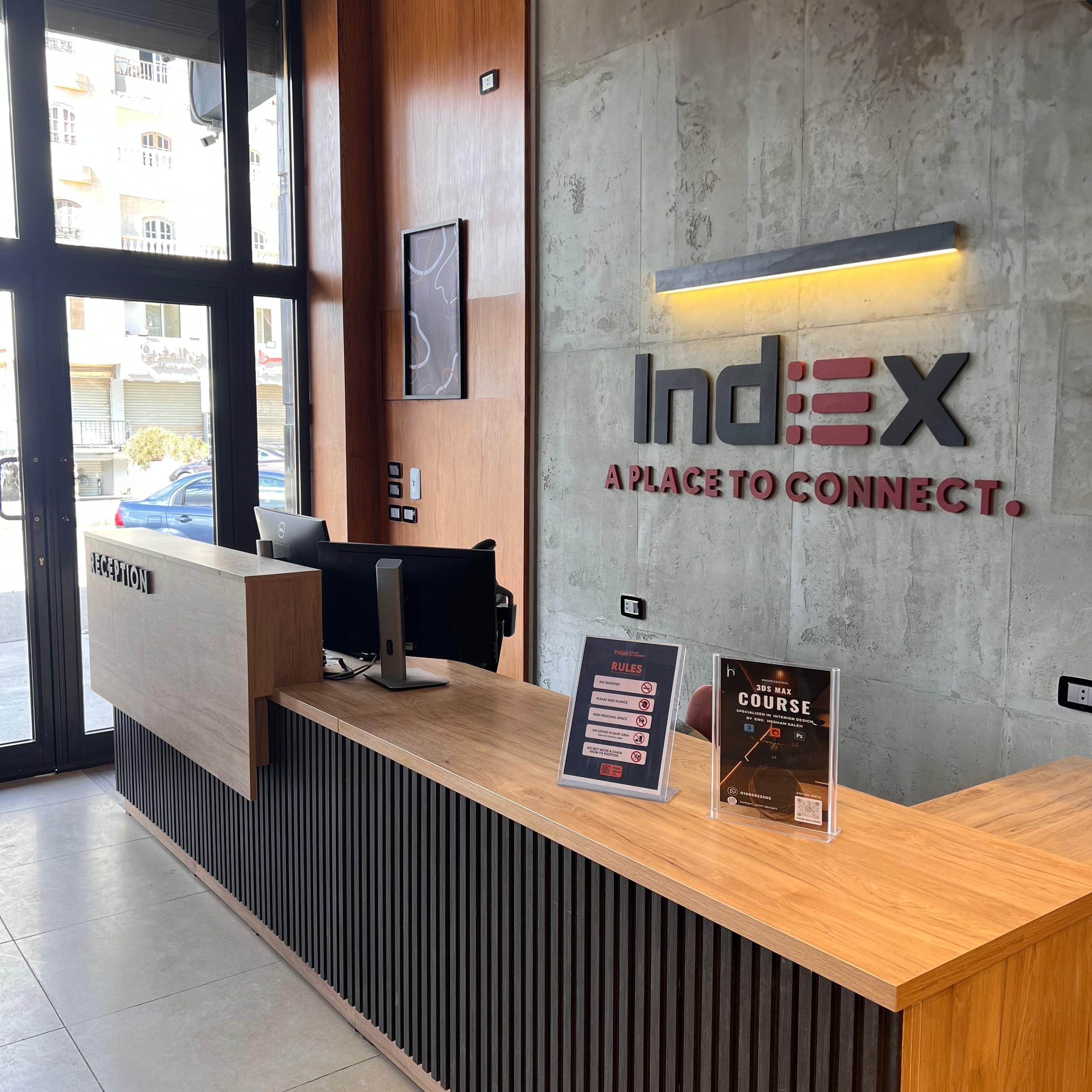 Modern reception area at Index October branch with sleek design and welcoming atmosphere