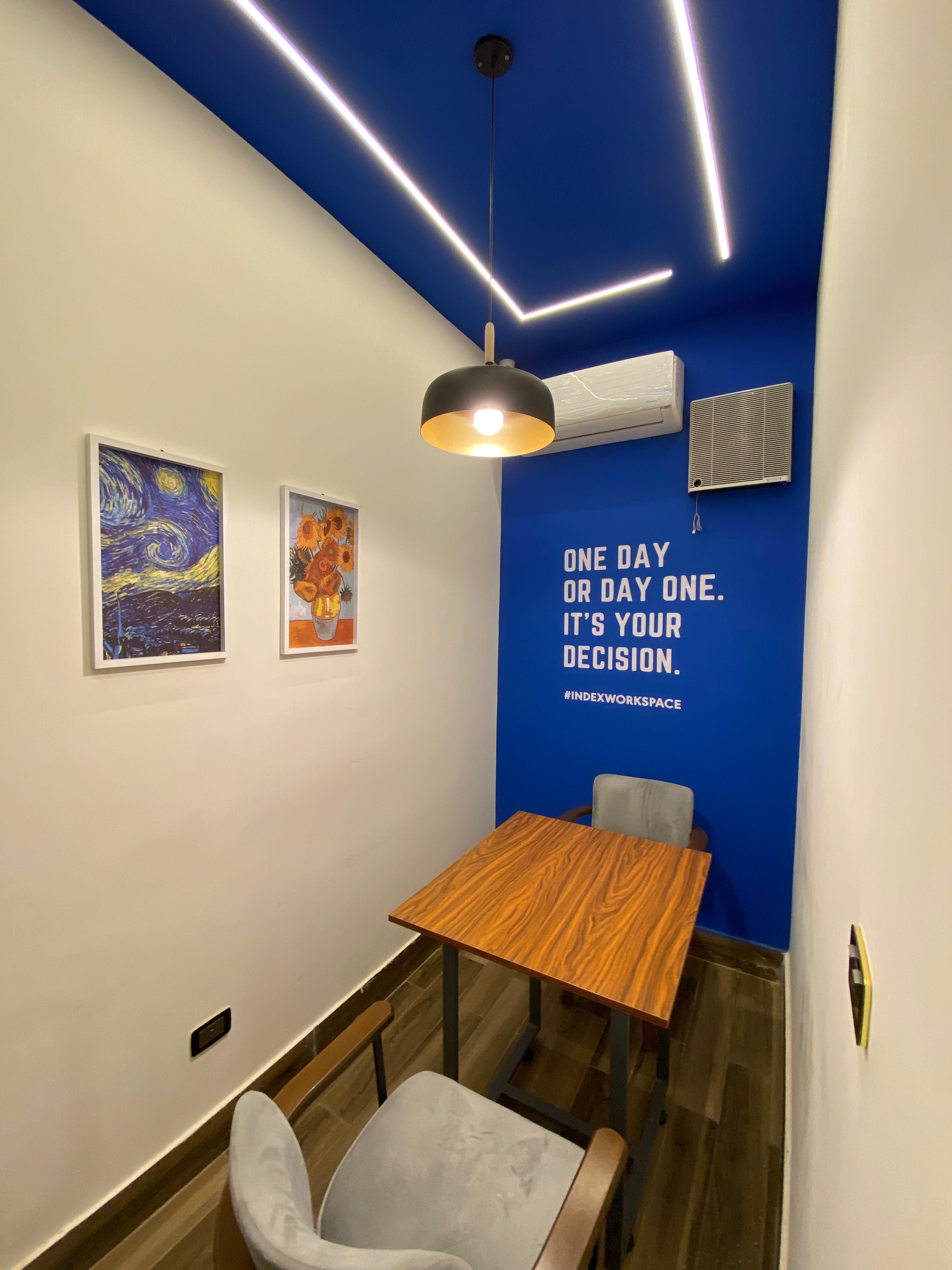 Private cabin workspace designed for focused work and small meetings